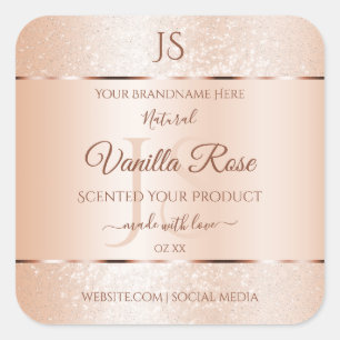 Rose Koralle Glitzer-Initialen Produktmarken Quadratischer Aufkleber