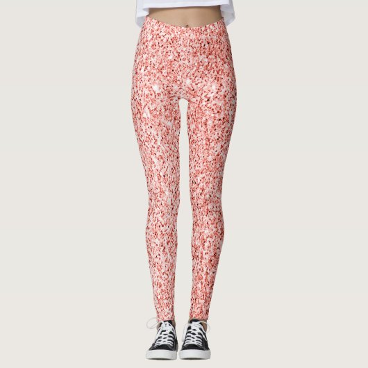 Rose Korallenlicht Glitzer Imitate Glitzern Leggin Leggings (Vorderseite)
