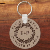 Rose-Kranz auf rustikale Kraftpapierhochzeit Schlüsselanhänger (Vorderseite)