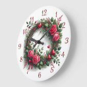 Rose Kranz mit Rotem Herzen Große Wanduhr (Winkel)