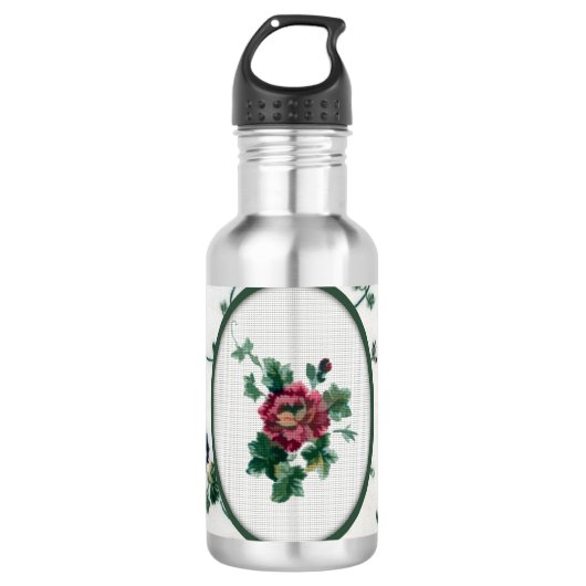 Rose Kreuzstich Trinkflasche (Vorderseite)