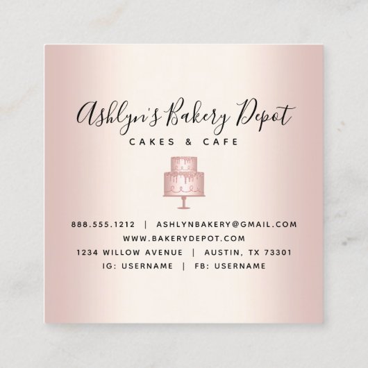 Rose Kuchen Gold Glitzer Tropfen Konditorei Koch Quadratische Visitenkarte (Rückseite)