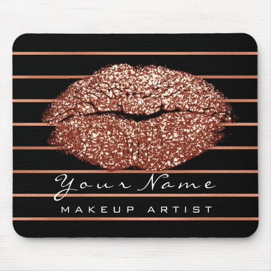 Rose Kupfer Gold Streifen Name Makeup Lippen Kiss Mousepad (Vorne)