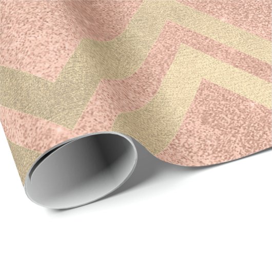 Rose Kupfer Gold Zig Zag Zickzack Streifen Glitzer Geschenkpapier (Rolleneckpunkt)