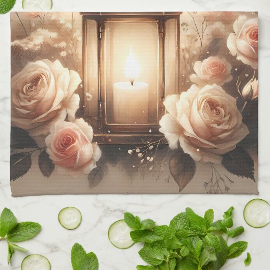 Rose Lantern Glow Bouquet Geschirrtuch (Gefaltet)