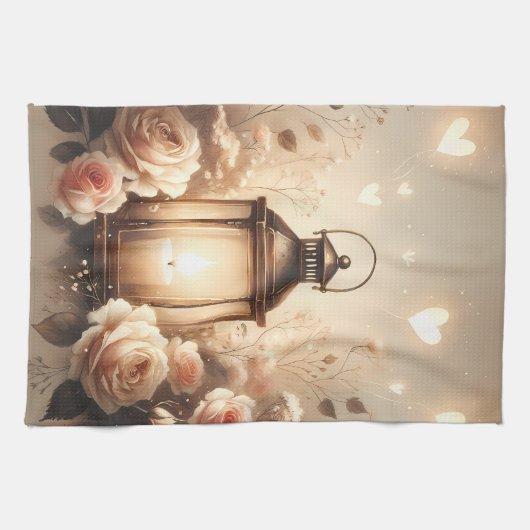 Rose Lantern Glow Bouquet Geschirrtuch (Horizontal)
