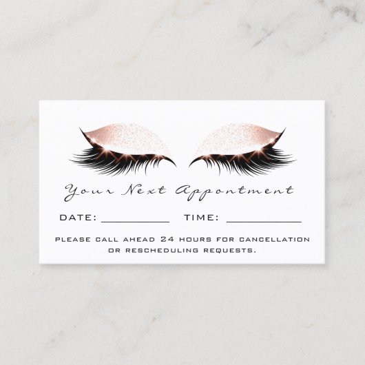 Rose Lashes Makeup Artist Termin Weiß Visitenkarte (Vorderseite)