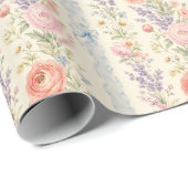 Rosé Lavendel Blumen Streifen Wasserfarbe Geschenk Geschenkpapier (Rolleneckpunkt)