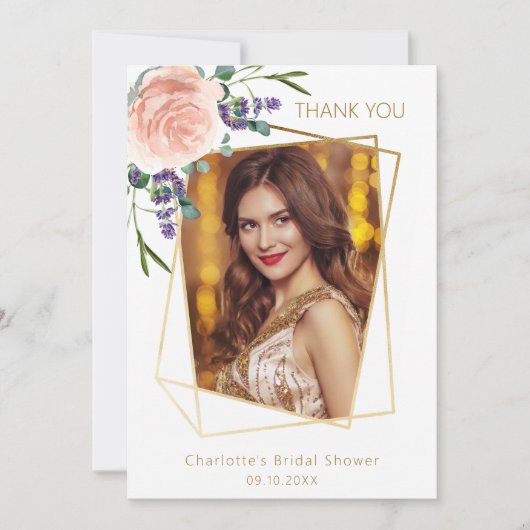 Rose Lavendel Foto Brautparty danke Karte (Vorderseite)