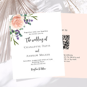 Rose lavender florals QR UAWG Hochzeit Einladung