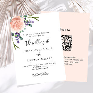 Rose lavender florals QR UAWG Luxus Hochzeit Einladung