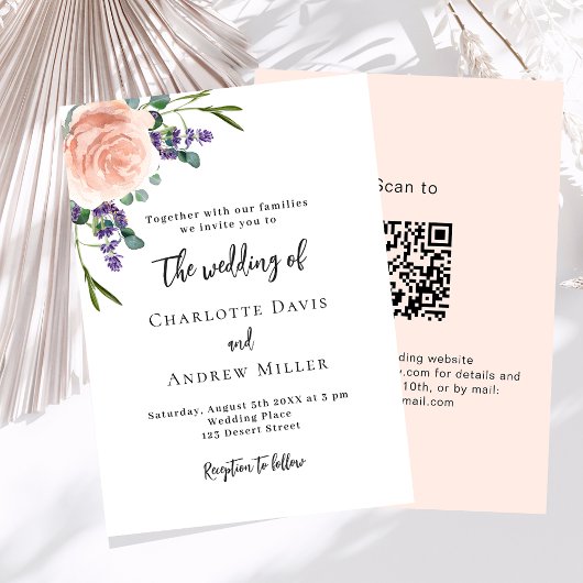 Rose lavender florals QR UAWG Luxus Hochzeit Einladung