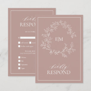 Rose-Leafy-Wappen-Monogram-RSVP-Karte RSVP Karte