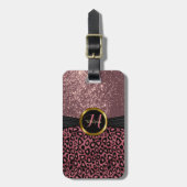 Rose Leopard Haut und Glitzer - Monogramm Gepäckanhänger (Vorderseite vertikal)