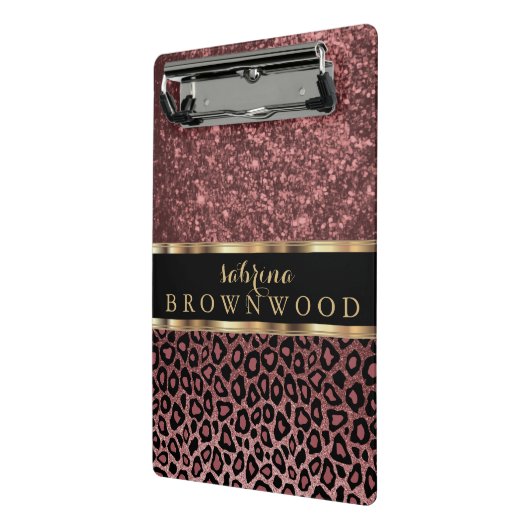 Rose Leopard Hautmuster und Rose Glitzer Mini Klemmbrett (Gewinkelt2)