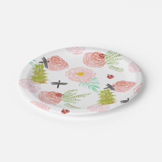 Rose Libellen Pappteller (Schrägansicht)