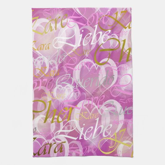 Rose, Liebe, liebe,kara,cher,käre,querido,text,Ros Geschirrtuch (Vertikal)