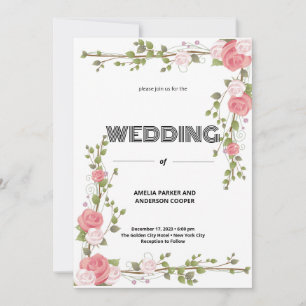 Rose Liebe und Weiße Hintergrundhochzeit Einladung