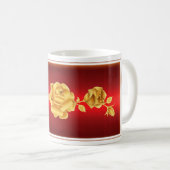 Rose liebt Design Gold Rose auf Metallic Red Kaffeetasse (VorderseiteRechts)