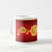 Rose liebt Design Gold Rose auf Metallic Red Kaffeetasse (Vorderseite Links)