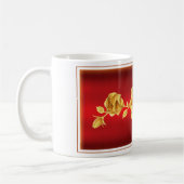 Rose liebt Design Gold Rose auf Metallic Red Kaffeetasse (Links)