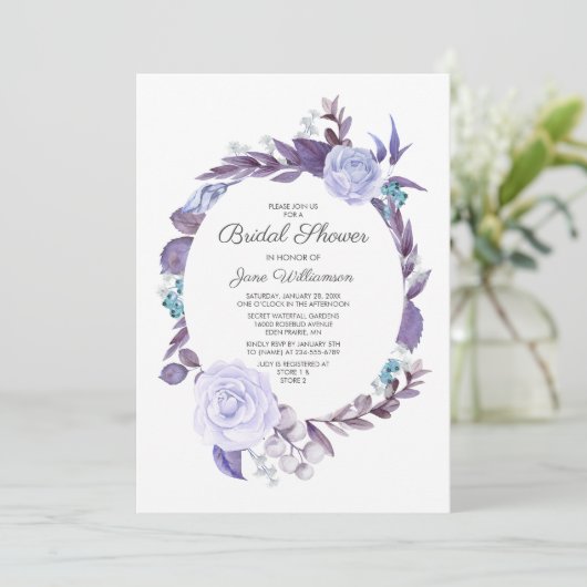 Rose Lila Blätter Kranz Brautparty Einladung (Stehend Vorderseite)