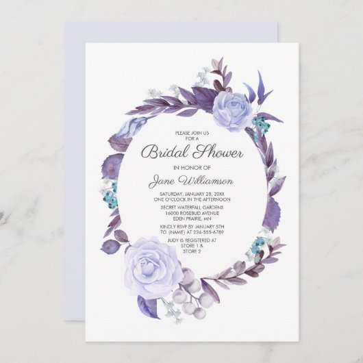 Rose Lila Blätter Kranz Brautparty Einladung (Vorne/Hinten)