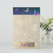 Rose Lila Schmetterlinge mit/Name Briefpapier (Stehend Vorderseite)