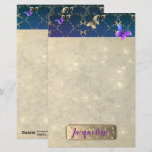 Rose Lila Schmetterlinge mit/Name Briefpapier (Vorne/Hinten)