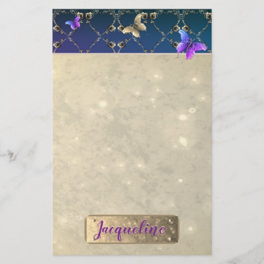 Rose Lila Schmetterlinge mit/Name Briefpapier (Vorderseite)