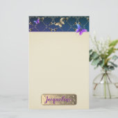 Rose Lila Schmetterlinge mit/Name Briefpapier (Stehend Vorderseite)