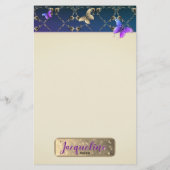 Rose Lila Schmetterlinge mit/Name Briefpapier (Rückseite)