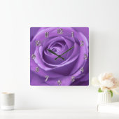 Rose lila und Lavendel Quadratische Wanduhr (Zuhause)