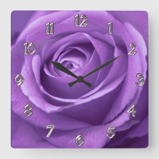 Rose lila und Lavendel Quadratische Wanduhr (Vorderseite)