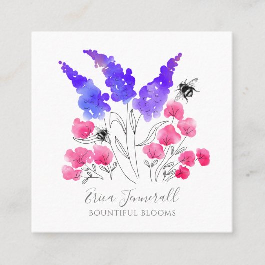 Rose Lilac & Bienen Quadratische Visitenkarte (Vorderseite)