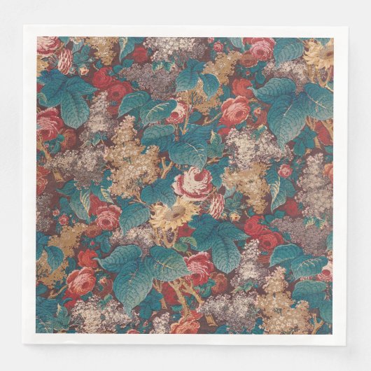 Rose, Lilac, große Blätter Muster Vintager Garten Serviette (Vorderseite)
