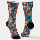 Rose, Lilac, große Blätter Muster Vintager Garten Socken (Gewinkelt)