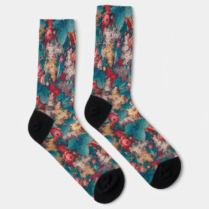 Rose, Lilac, große Blätter Muster Vintager Garten Socken