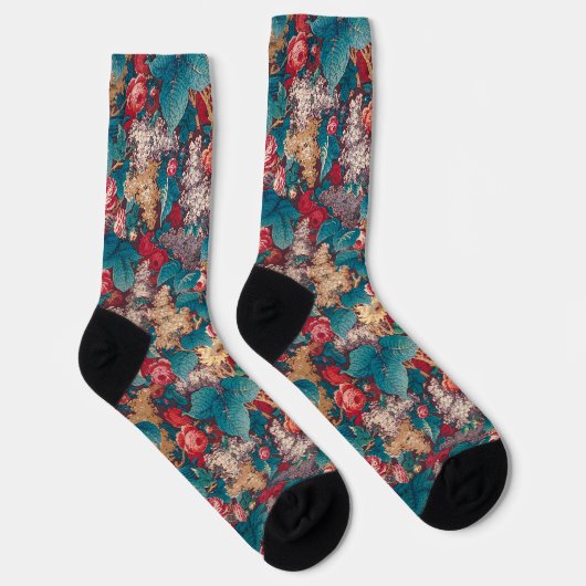 Rose, Lilac, große Blätter Muster Vintager Garten Socken (Rechts)