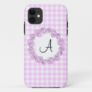 Rose Lilac Monogram Karo iPhone Gehäuse vertikal 11 Hülle
