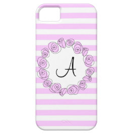 Rose Lilac Monogram Stripe iPhone Gehäuse vertikal 15 Hülle