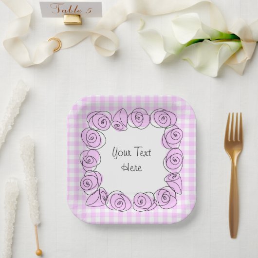 Rose Lilac-Platz-Karo-Textplatine Pappteller (Hochzeit)