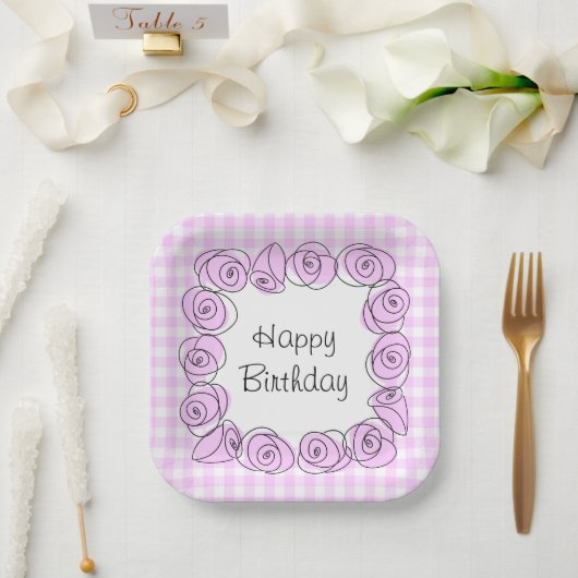 Rose Lilac Square Karo Geburtstagspapierplatte Pappteller (Hochzeit)