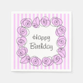 Rose Lilac Square Streifen Geburtstag Serviette (Vorderseite)