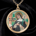 Rose Lima (Detail; K 48) Vergoldete Kette<br><div class="desc">Die heilige Rose Limas (1586-1617) wollte, Nonne zu werden, aber ihr Vater weigerte sich, es zu erlauben. Schließlich durfte sie jedoch dem Dritten Orden der Heiligen Dominik beitreten, um ihre Apostolat auf der Zuhause zu leben. In diesem stilisierten Porträt ist die St. Rose in einer dominikanischen Gewohnheit verkleidet, die aus...</div>