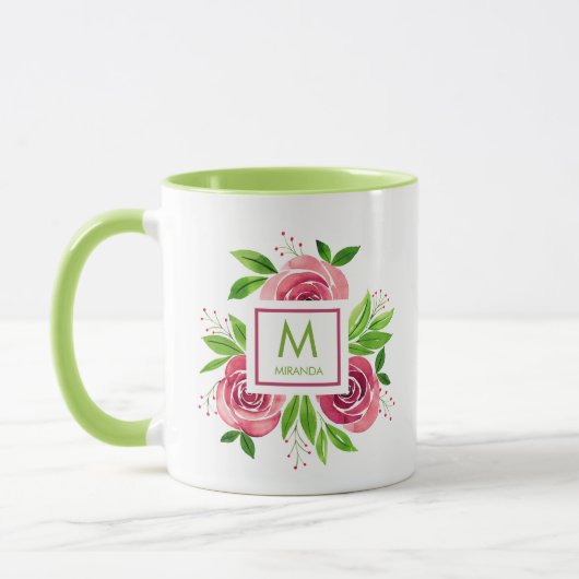 Rose Limon Monogramm Zwei-Tonen-Monogramm Tasse (Links)