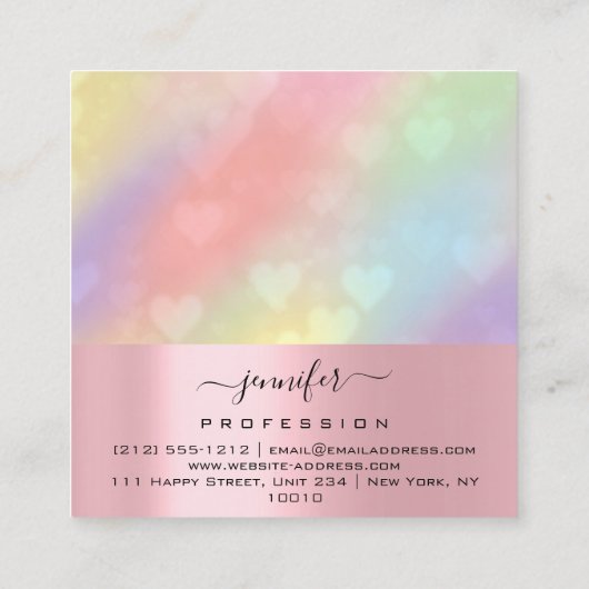 Rose LIPS Hearts Makeup Artist Unicorn Holograph Quadratische Visitenkarte (Rückseite)