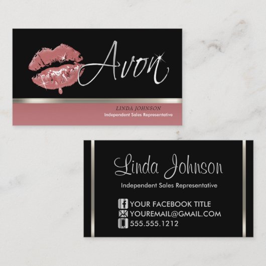 Rose Lipstick und Silber - Avon Visitenkarte (Vorne/Hinten)