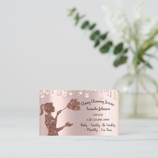 Rose-Logo-Maid-Tropfen für Reinigungsdienste Visitenkarte (Stehend Vorderseite)