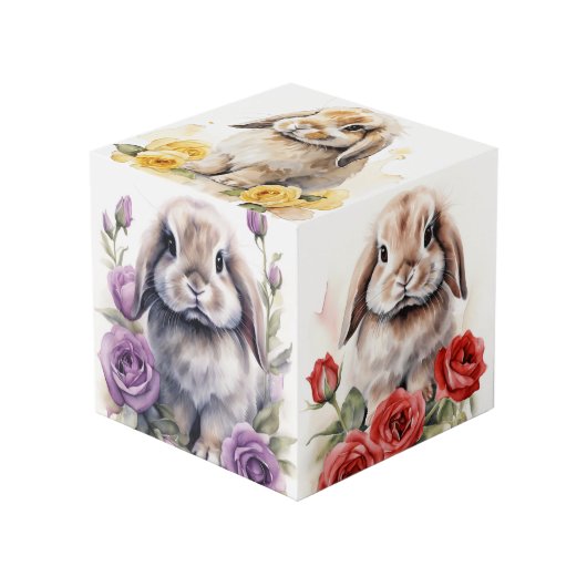 Rose Lop Eared Bunny Rabbits Würfel (Vorderseite Schrägansicht)